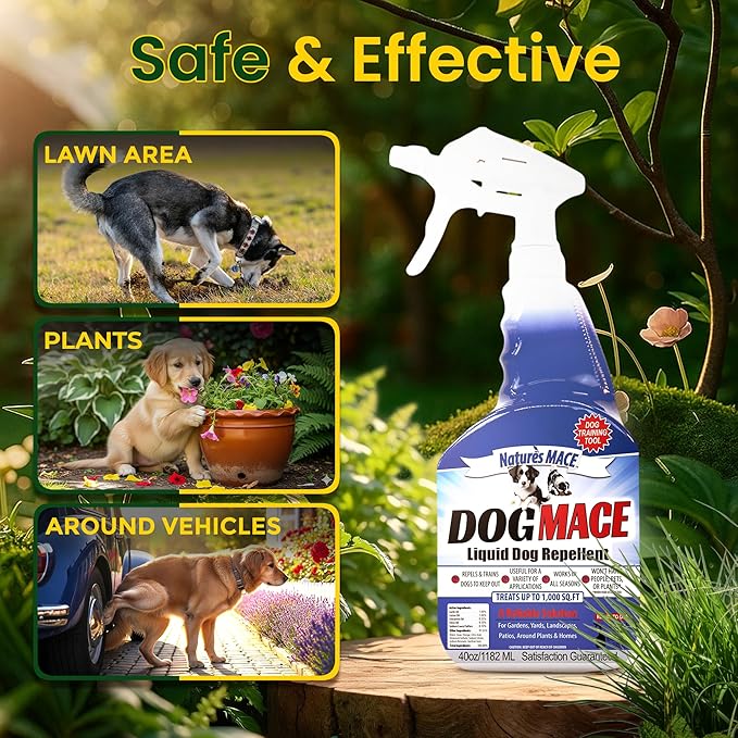 Nature’s MACE Dog Mace Repellent Spray, Keep Dogs Out of Your Lawn and Garden, Training Corrector, Stop Chewing and Digging, Safe Around Kids, Pets, & Plants, 40 oz Ready to Use, Treats 1,000 Sq. Ft.