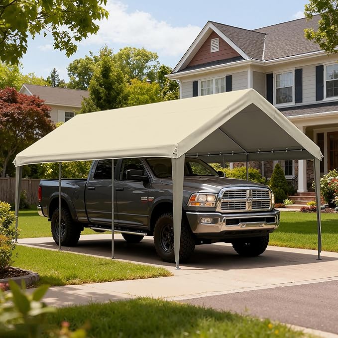 Carport Replacement Canopy Cover 12'x20' for Tent Top Garage Shelter Cover, 800D Heavy Duty Oxford Waterproof & UV Protected Car Canopy Tarp with Ball Bungees (Frame is not Included)