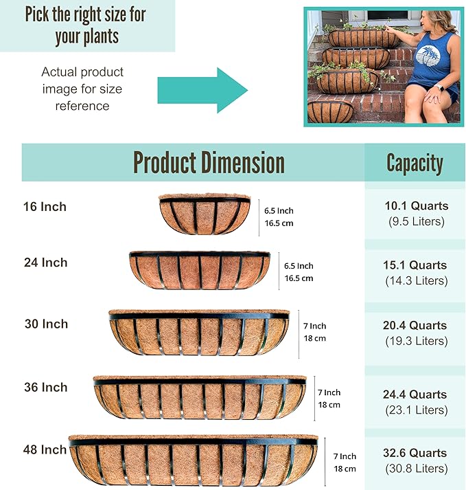 LaLaGreen Deck Railing Planter Boxes - 30 Inch, 4 Pack Wall Planters for Outdoor Plants, Window Flower Boxes Deck Railings with Coco Liners Metal Horse Troughs Fence Balcony Patio Porch Over Rail