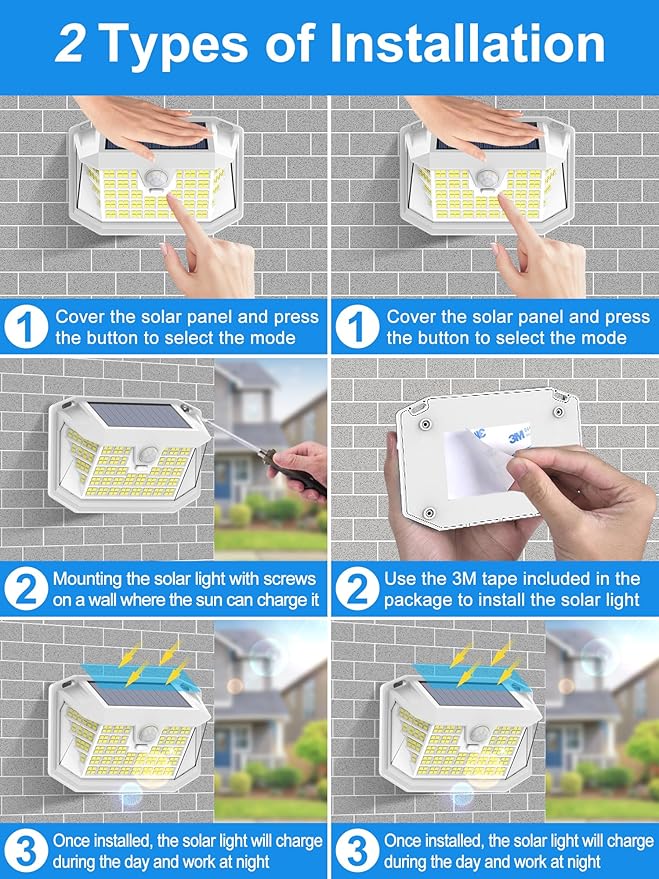 LANSOW Solar Motion Lights Outdoor 6 Pack, 188 LED/3 Modes, Motion Sensor Outdoor Lights, IP65 Waterproof 270° Lighting, Solar Powered Security Flood for Outside Yard Garden Wall(White)