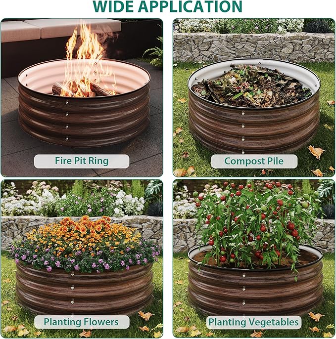 IDEALHOUSE Round Raised Garden Bed, 3 Pcs 2x2x1FT Round Galvanized Steel Raised Garden Bed Kit, Rust-Resistant, Easy Assembly, Safe Edges for Vegetables, Flowers & Fruits