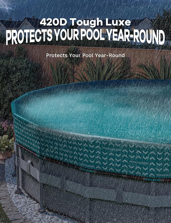 POOLHACKER 【2025 Upgrade】 21 ft Winter Pool Cover - 21ft Round Above Ground, 500D Thick & Durable Winter Pool Cover, Upgraded with Velcro, Cable and Pulley System for a Windproof, Secure Fit