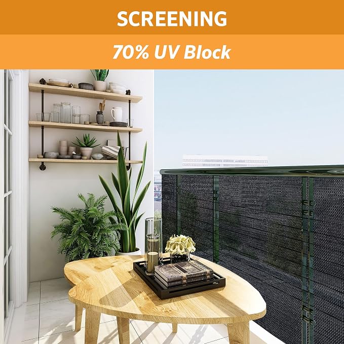 Coolaroo 70% UV Block Prvacy & Screening Fabric - Breathable Fence Cover for Patio, Balcony, Pool, and Play Area, Tear Resistant Windscreen, 6ftx15ft Roll, Black
