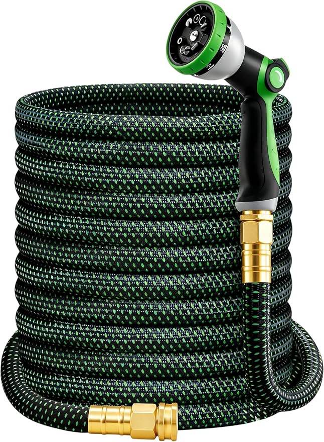 HBlife 100ft Garden Hose, Non Expandable Garden Hose with 10 Function Sprayer Nozzle, Flexible Lightweight Water Hose for Yard, Lawn, Car Wash and Outdoor