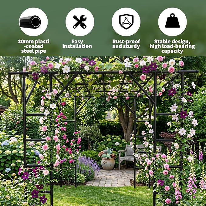 Large Grape Vine & Cucumber Trellis, 132x93x81 inches Large Outdoor Garden Arch Trellis, Outdoor Plant Stand, Plant Climbing Display Rack for Courtyard and Garden Decoration