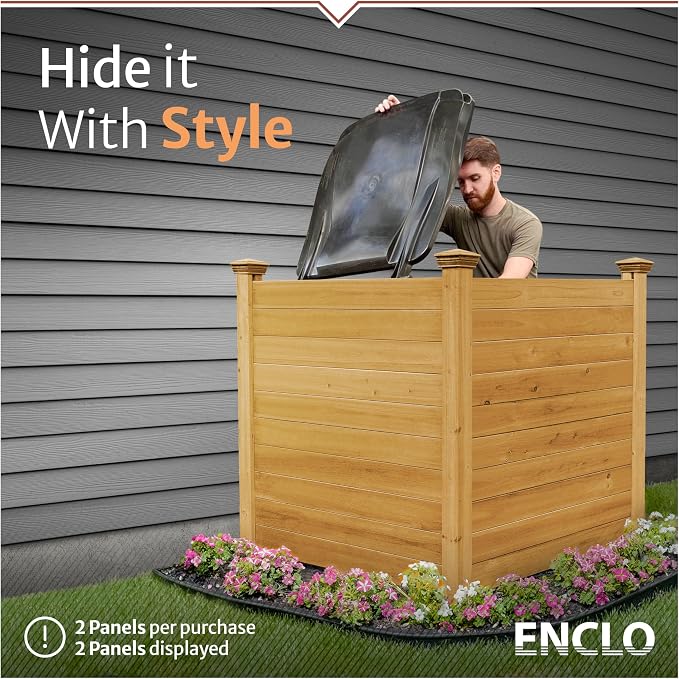 4ft H x 4ft W (2 Panels) No Dig Enclo Premium Wood Privacy Screen, Ideal Outdoor Privacy Wall, Pool Equipment Enclosure, Cedar Fence, Trash Can Enclosures, Air Conditioner Fence, EC18029 | 4ft H x 4ft W, 2 Panels, FSC Certified