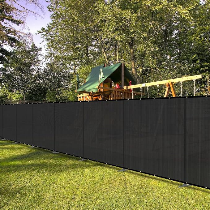 Bynbbur 5'x27' Outdoor Privacy Screen Freestanding with Iron Poles and Stakes, Temporary Dog Fencing, Backyard Divider, Metal Garden Fence for Pool Patio Barrier Border, Black