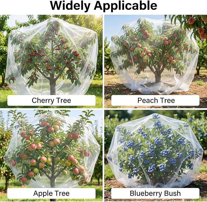 10x10x10Ft Extra Large Fruit Tree Netting Cover with Zipper & Drawstring, Garden Mesh Netting for Protecting Plants from Birds,Bug& Squirrels,Ultra Fine Weather Resistant Tree Netting