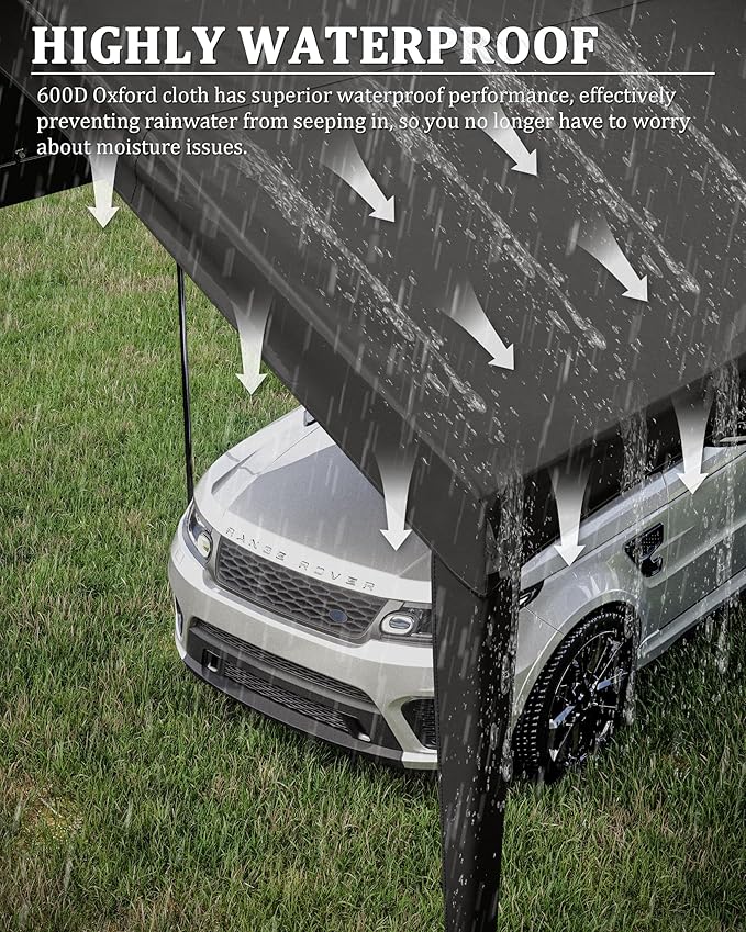 10 X 20 Ft Canopy Replacement Cover Heavy Duty Waterproof UV & Tear Resistant Car Tarp Canopy Tent Garage Top Shelter Oxford Cover with Ball Bungees (Frame is Not Included)