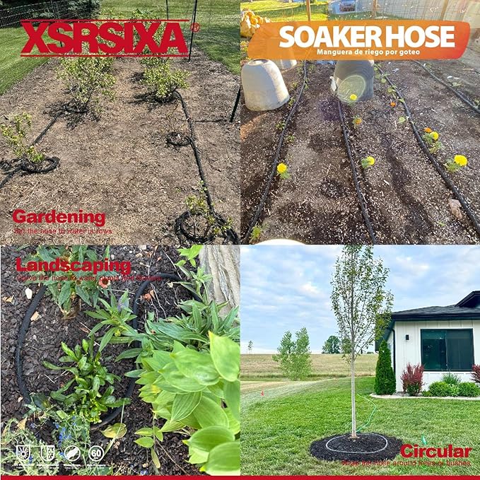50FT Heavy Duty Soaker Hose – 1/2" Ultra-Flexible Rubber with Reinforced Core, 20% Stronger Stretch & Even Water Flow for Gardens, Lawns, Raised Beds (Drip Irrigation Hose)