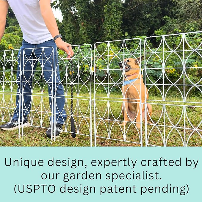 ShopLaLa Animal Barrier Fence (10 Panels) 12.5in(L) x 31in(H) Rustproof Metal Wire Decorative Flower Bed Edging for Landscape with Eclipse Design, Fencing Patio Yard Outdoor Panels Decor White Fence