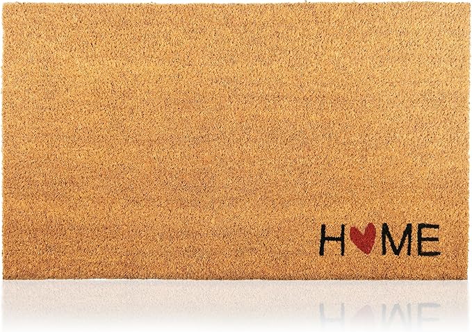 Home Heart - 17"x29" - Coir Door Mat with Heavy Duty Backing - Welcome Mats for Entryway, Porch - Anti-Slip PVC & Coconut Fiber Surface - Natural Home Accessories, Minimalist Original Design