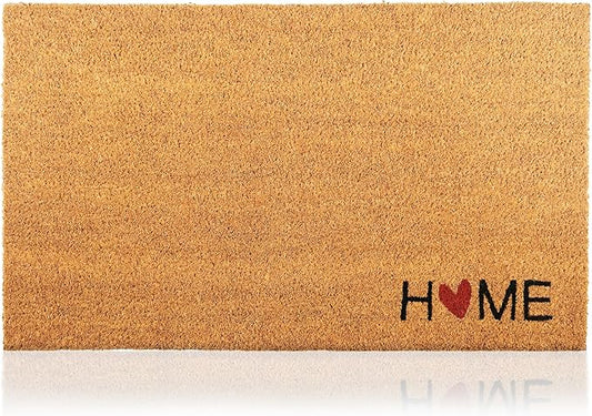Home Heart - 17"x29" - Coir Door Mat with Heavy Duty Backing - Welcome Mats for Entryway, Porch - Anti-Slip PVC & Coconut Fiber Surface - Natural Home Accessories, Minimalist Original Design