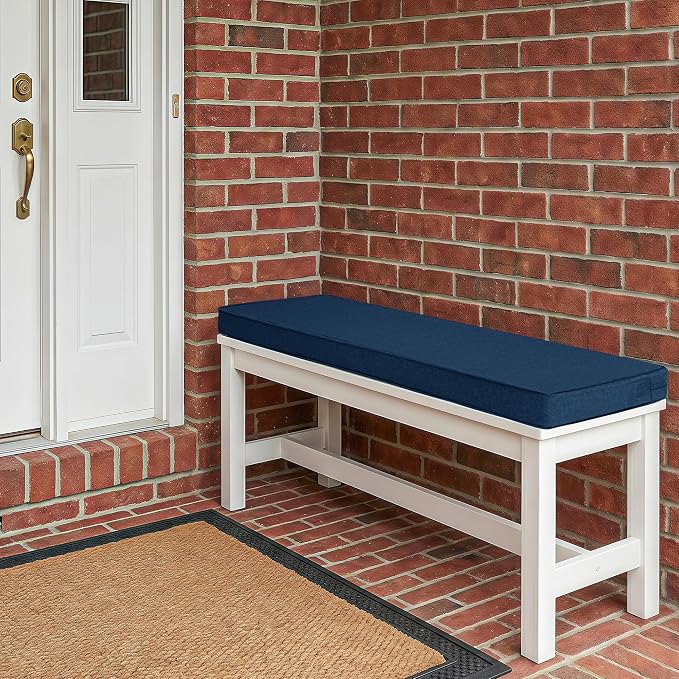Outdoor Bench Cushion, Water-Resistant & Fade-Resistant, Porch Swing Cushions with Ties, Patio Furniture Seat Pads for Entryway Settee, Removable Cover Non-Slip Bottom, 36 x 14 Inch, Navy Blue