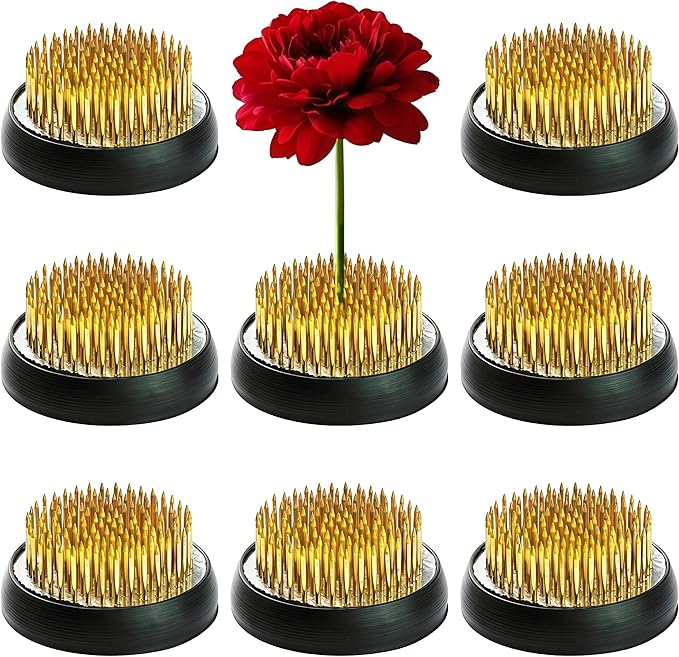 2inch Flower Frogs Set, Stainless Floral Frogs Ikebana Kenzan, Round Flower Arrangement Tool Floral Holder Pin Frogs for Ikebana Flower Vase Home DIY Craft (8Pcs 2inch Gold)