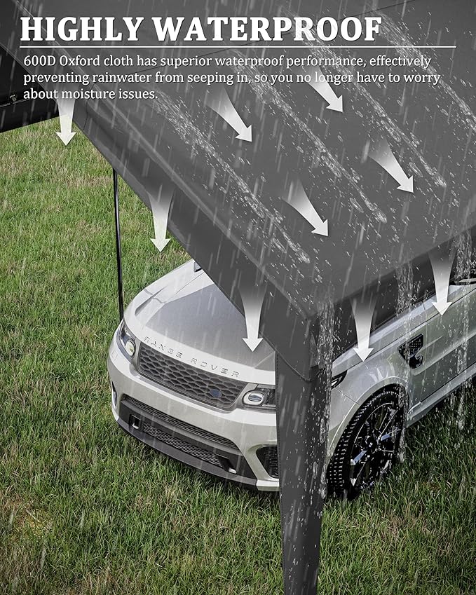 10 X 20 Ft Canopy Replacement Cover Heavy Duty Waterproof UV & Tear Resistant Car Tarp Canopy Tent Garage Top Shelter Oxford Cover with Ball Bungees (Frame is Not Included)