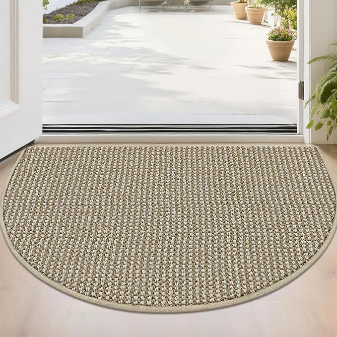 BEQHAUSE Dirt Trapper Door Mat 24" x 36" Half Circle Non-Slip Washable Doormats Entrance Rugs Absorbent Welcome Low Profile Floor Mats for Front Back Door and Entryway, Light Beige