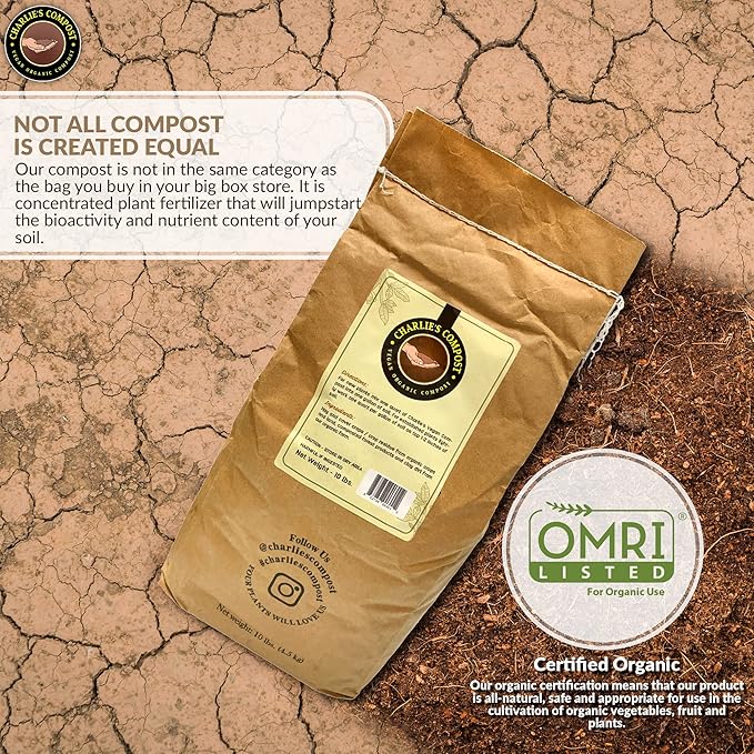 Charlie's Vegan Compost - Concentrated Organic Gardening Vegan Cruelty Free Plant Soil Amendment Dirt Booster - Indoor or Outdoor Garden Farming, Increase Yield in Vegetables, Plants - 10 Lb