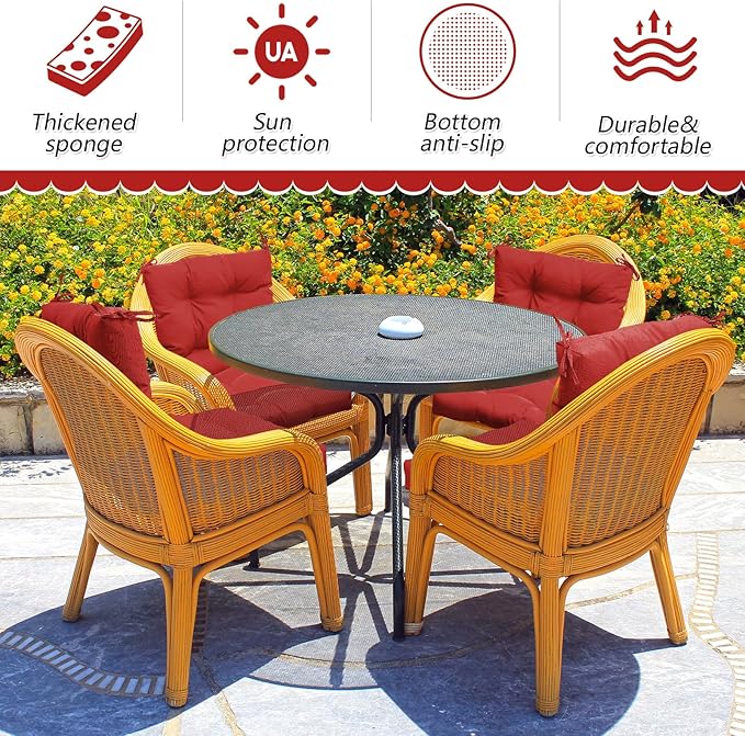 Marsui 4 Pcs Outdoor Indoor High Back Chair Cushions Patio Furniture Tufted Pillow with Ties Water-Resistant Replacement Outdoor Rocking Chair Cushions, 42 x 21 Inches (Red,Solid Color)