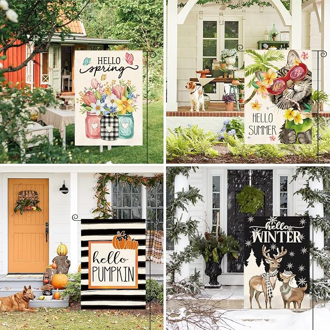 AVOIN colorlife Set of 12 Seasonal Holiday Garden Flag 12x18 Inch Double Sided Outside, Welcome Rustic Farmhouse Yard Outdoor Decoration