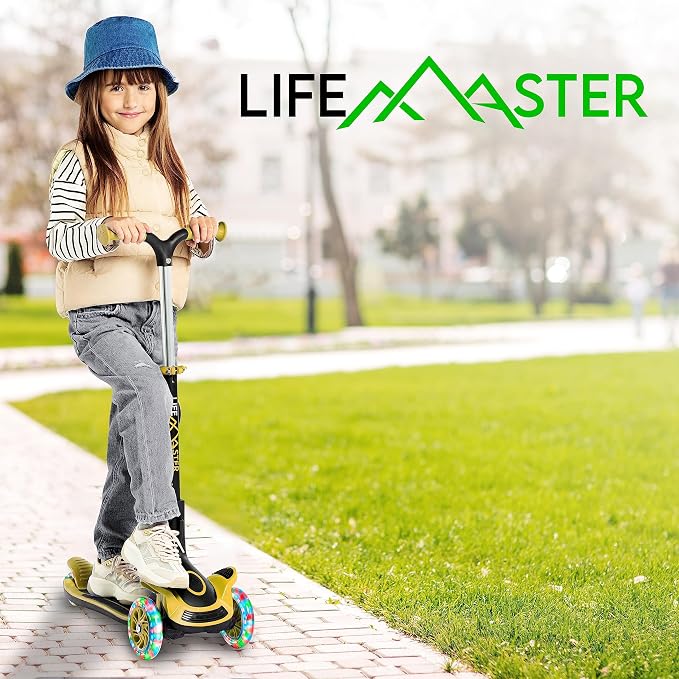3 Wheel Scooter for Kids with Foldable Seat, Adjustable Handlebar Height, Lean-to-Steer Ride On Toy for Kids Ages 2+, Light-Up LED Wheels, Wide Anti Slip Deck, Indoor & Outdoor Use