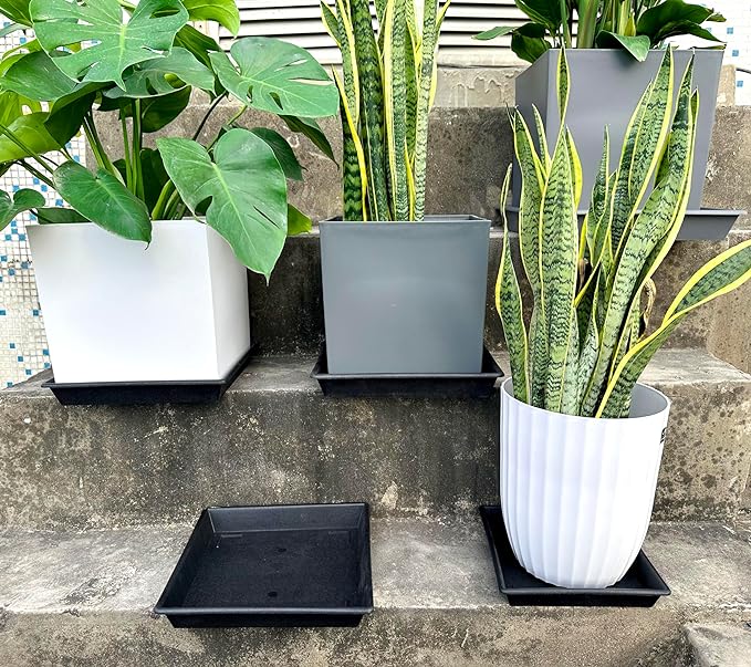 NIMYAU Square Plant Saucer 16 Inch 2 Pack 10 14 16 18 20 Plant Trays for Pots Heavy Duty Plastic Plant Saucers for Indoors Outdoors, Flower Pot No Holes Plant Drip Trays