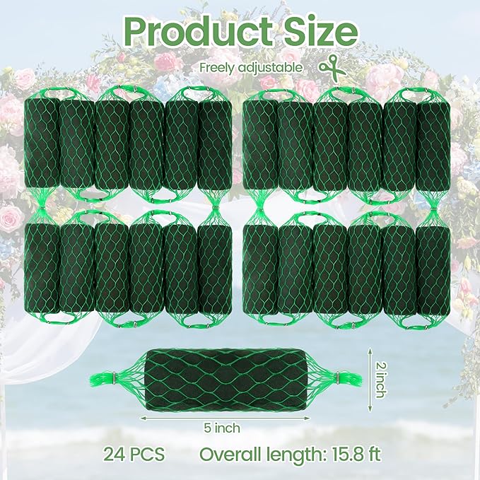 Elcoho 24 Pcs Floral Foam Garland, 15.8 ft Flower Sponge Blocks Kit, Absorbent Flower Holder for Fresh & Dried Flowers Arrangement Floral Foam Bricks for Wedding Garden Home Decor