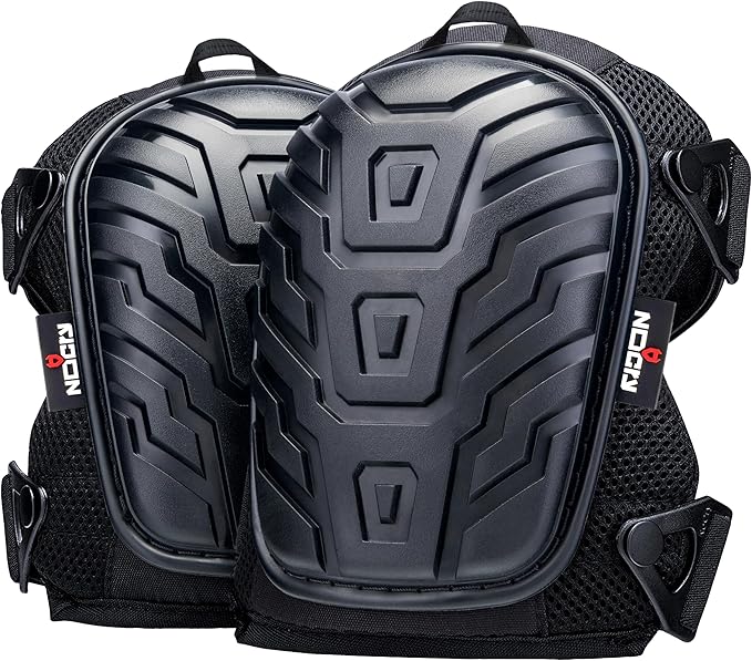 NoCry Professional Gel Knee Pads for Work with Soft Foam and Gel Cushion — Heavy Duty Cap, Reinforced Adjustable Straps, Military Grade Rivets and Built-in Hang Loops — Perfect for Construction