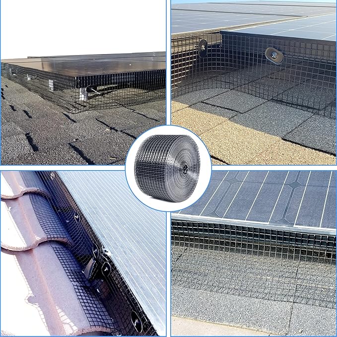 Solar Panel Guard, 4in X 100ft PVC Coated Critter Guard Roll Kit for Solar Panel Wire Screen, Black Pigeon Deterrent Solar Panel Mesh (No Clips Included)