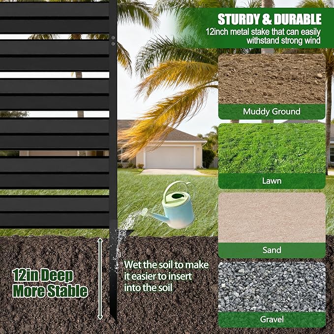 GILPWA 42" H x 38" W (2 Panels) Outdoor Privacy Screens, Air Conditioner Fence Metal Trash Can Privacy Fence Panels for Garden, Pool Equipment Enclosure, No Dig Backyard Patio Fencing (Black)