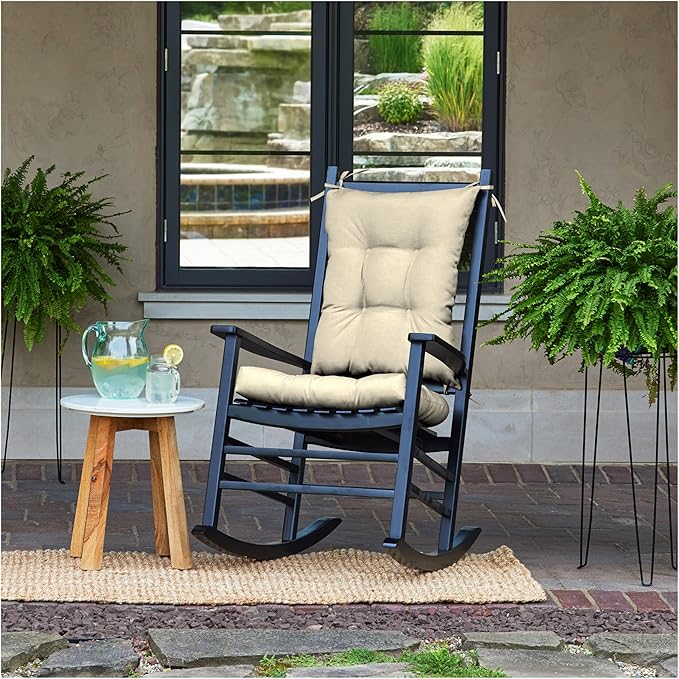 Arden Plush Indoor/Outdoor Rocking Chair Cushion Set, 18 x 20, Water Repellent, Fade Resistant, Tufted Cushion for Rocking Chairs Tan Leala