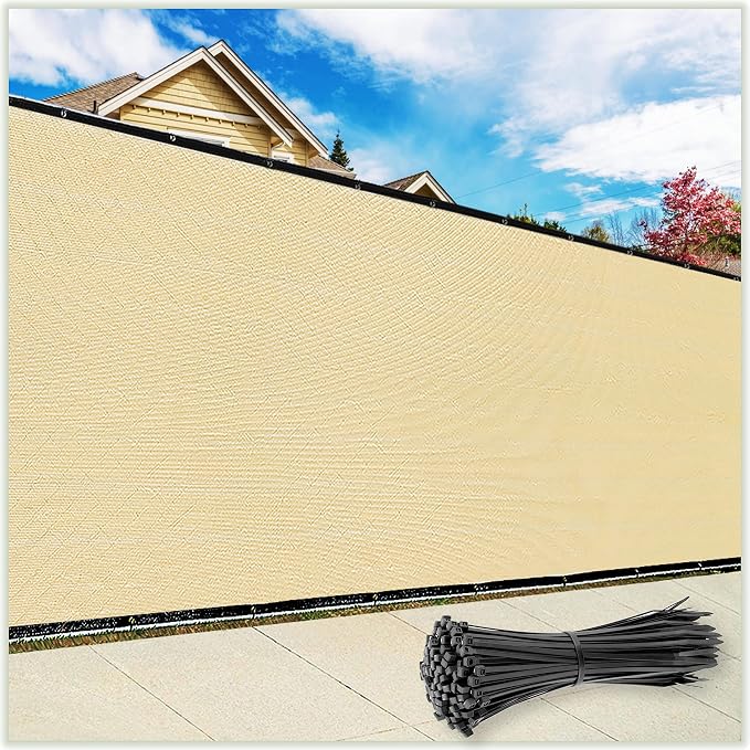 ColourTree 6' x 50' Beige Fence Privacy Screen Windscreen Cover Fabric Shade Tarp Netting Mesh Cloth - Commercial Grade 170 GSM - Cable Zip Ties Included - We Make Custom Size