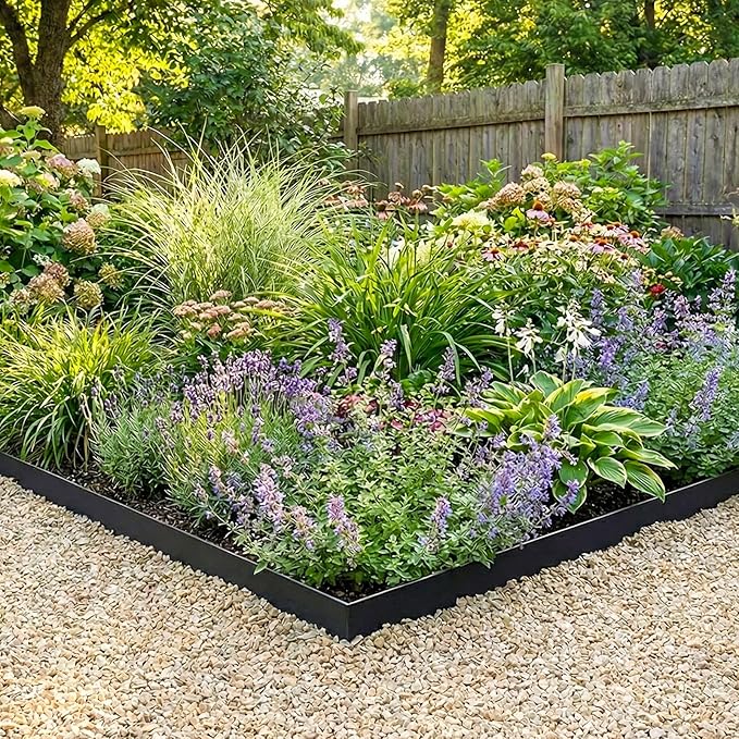 SnugNiture Galvanized Steel Landscape Edging - 4.5 inch Hammer-in Metal Garden Edging with 16Pcs Stakes, Edging for Lawn, Flower Bed and Yard - Garden Edger Border (50Ft Total)