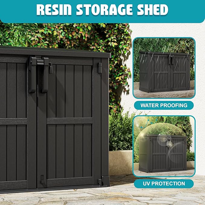 Waterproof Outdoor Storage Box 36 Cu Ft with Lockable Doors, Portable Outdoor Storage Shed -Easy to Assemble,Sheds & Outdoor Storage for Backyards,Black