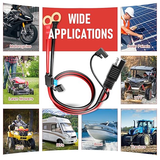 SAE to O Ring Connector 2FT 14AWG, SAE Battery Quick Connect Plug Waterproof Extension Cable for Solar Panel, Street & Road Glide Motorcycle Charging Port Upgrade, RV, Solar Generator Battery Charger