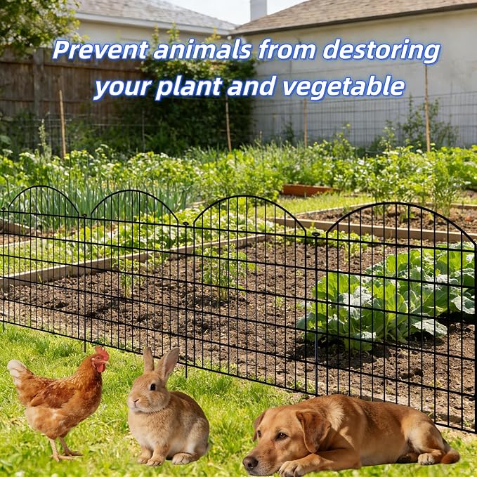 Garden Fence Decor 32 in(H) x 11.6 ft(L), Dog Fence Outdoor for Yard No-Dig Pet Barrier, Animal Proof Fence Metal Garden Fencing Animal Barrier, 5 Panels
