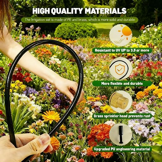 Drip Irrigation System，360° Bendable Drip Irrigation Kit Automatic Irrigation System for Garden, Adjustable Garden Watering Misting System for Greenhouse, Yard, Lawn, Plant(66FT)