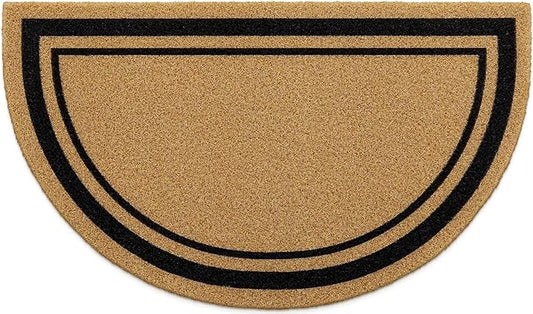 OLANLY Half Circle Front Door Mat, Low Profile Doormat, Stain and Fade Resistant, Easy to Clean, for Indoor and Outdoor Entrances, Patio Porch or Entryway, Brown (30x17 Inch, Classic Border)