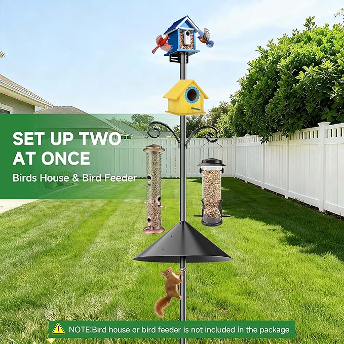 Smart Bird Feeder Pole Stand with Proof Squirrel Baffle - Dia 1 Inch Bird House Pole Mount 79", Double Shepherds Hooks Component, Install 2 Bird Houses, Feeding Station for Outdoors Heavy Duty