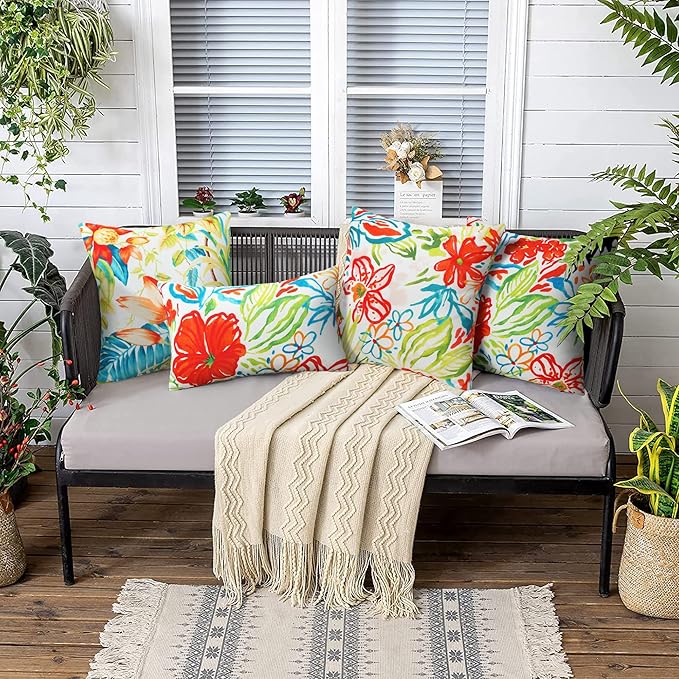 Merrycolor Set of 2 Outdoor Throw Pillow Covers Colorful Decorative Waterproof Outdoor Lumbar Pillows for Patio Furniture Tent Balcony Couch Sofa 12x20 Inch
