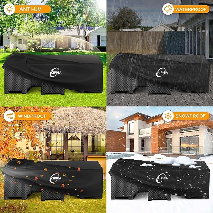 Kipiea Outdoor Furniture Covers Waterproof, 420D Heavy-Duty Patio Furniture Set Covers, No Tears Anti UV No Fading (98" L×83" W×36" H)