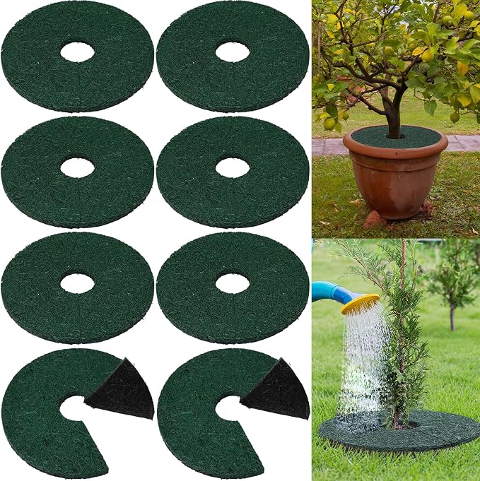 Peryiter 8 Pcs Double Side Rubber Mulch Tree Ring, Heavy Duty Rubber Mulch Mat, Tree Root Protector Mat Reversible Round Root Ring Weed Barrier for Prevent Animal Dig (Green)