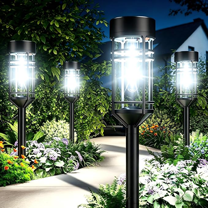 Amzarp 8 Pack Solar Garden Lights, Bright LED Solar Pathway Lights Outdoor IP65 Waterproof Rugged Shatterproof Auto On/Off for Landscape Garden Yard Walkway Driveway Lawn Lighting (6500K White Light)