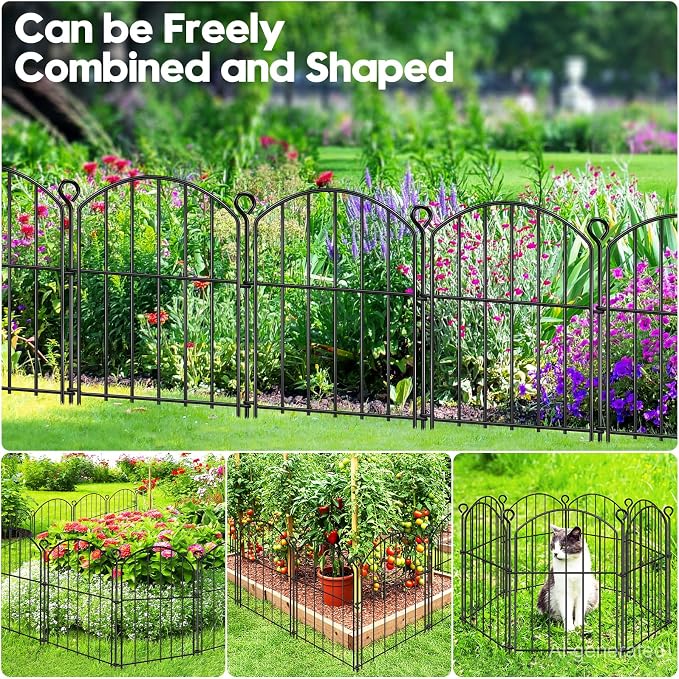Decorative Garden Fence 17in (H) x50ft (L), Arched Rustproof Metal No Dig Fence for Dogs & Rabbit, Ornamental Animal Barrier for Flower Beds, Border Panels Fencing for Yard & Patio Outdoor Decor
