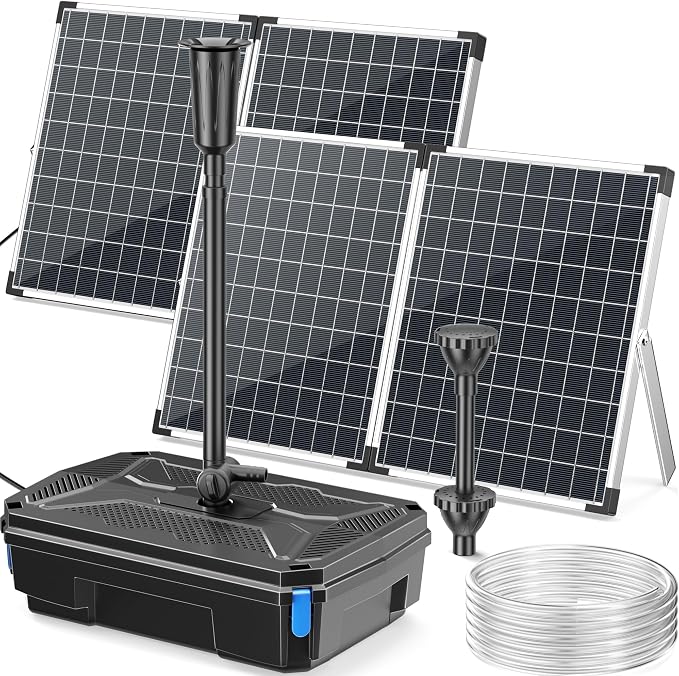 POPOSOAP 100W Solar Fountain Pump and Filter Kit, 1200GPH Solar Powered Pond Filter with 4-Stage Biological Filtration, Solar Pond Pump & Pond Filter Box for Outdoor Koi Pond, Garden, Waterfall P3100
