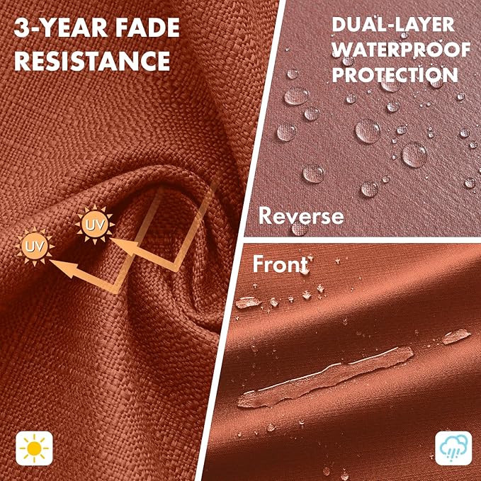 MIULEE Burnt Orange Outdoor Seat Cushion Set 22x22 Inch Linen Textured Waterproof & 3 Year Color Fastness Seat and Back Cushion with Ties No Slip Design for Patio Furniture Chair Sofa Couch