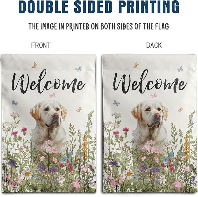 Floral White Lab Garden Flag Spring Summer House Flags 28x40 Double Sided Flower Dog Labrador Yard Flags for Outside Large Outdoor Welcome Flags, p-whitelab