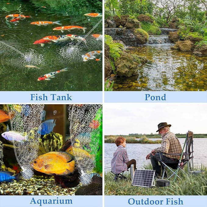 POPOSOAP 15W Solar Pond Aerator, Solar Aerators for Ponds with 4400mAh Battery, Solar Aquarium Air Pump with 2 Outlets and Power Display, 3 Mode Solar Air Pump for Fish Pond Tank Hydroponics Wildlife