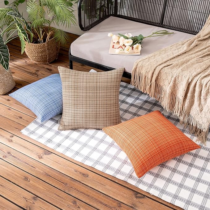 MIULEE Outdoor Waterproof Throw Pillow Covers Decorative Farmhouse Water Resistant Cushion Covers for Tent Patio Garden Couch Sofa Pack of 2, 16x16 Inch Beige