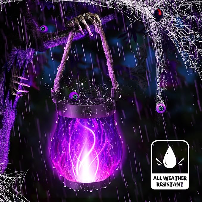 Jyoiat Solar Flame Lantern Hanging Outdoor Waterproof Purple - 2 Pack Flame Lanterns with Dual Charging Modes of Solar & USB for Garden or Yard Decorations (Purple - 2 Pack)